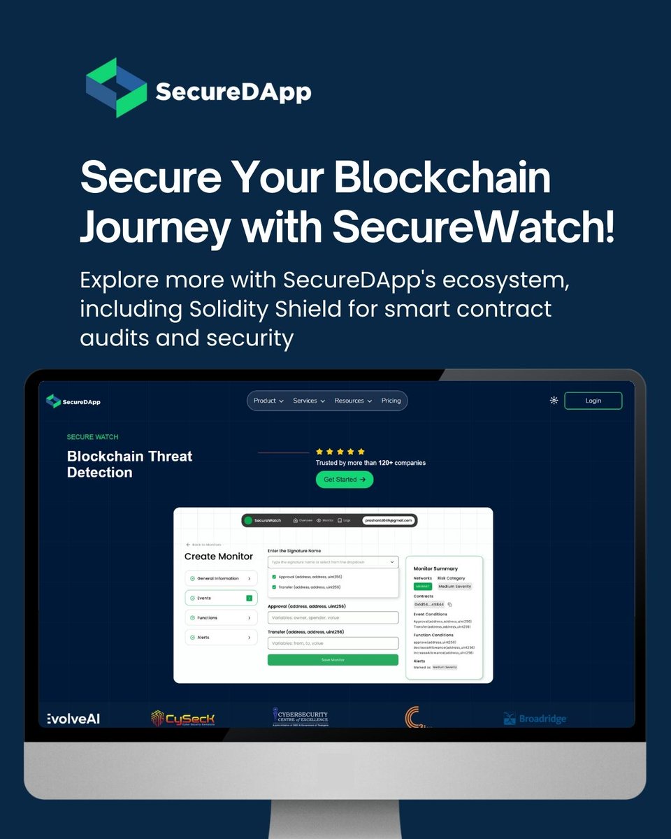 Secure_DApp's tweet photo. 🚨 𝐌𝐞𝐞𝐭 𝐒𝐞𝐜𝐮𝐫𝐞𝐖𝐚𝐭𝐜𝐡: 𝐘𝐨𝐮𝐫 𝐒𝐦𝐚𝐫𝐭 𝐂𝐨𝐧𝐭𝐫𝐚𝐜𝐭'𝐬 24/7 𝐒𝐞𝐜𝐮𝐫𝐢𝐭𝐲 𝐆𝐮𝐚𝐫𝐝 🔒

From real-time monitoring to instant alerts, #SecureWatch ensures your blockchain is secure & reliable. 

Here’s everything you need to know👇