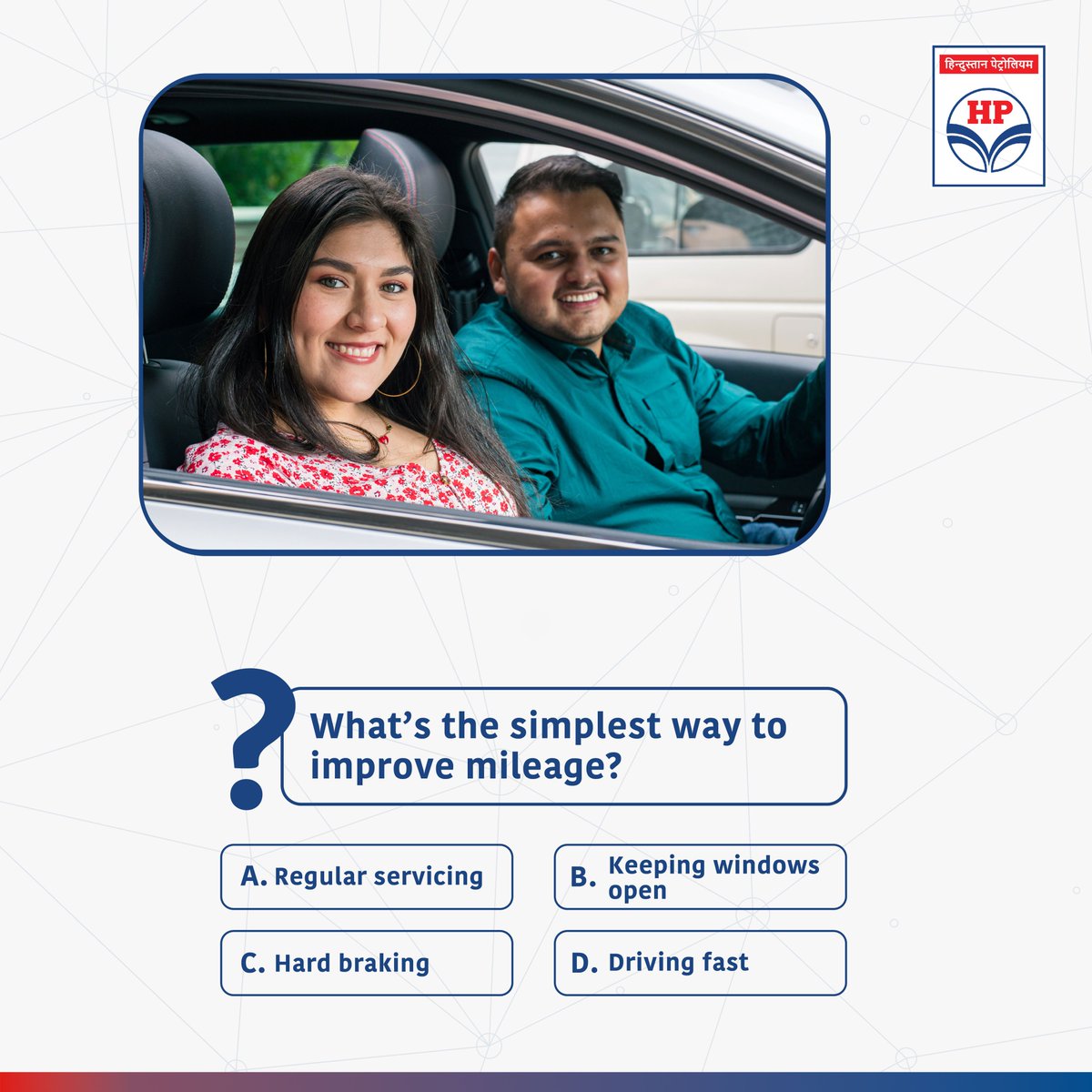 HPCL's tweet image. A well-maintained car = better mileage! 🚗🌱 Guess the right answer! 
#HPCL #EcoDriving