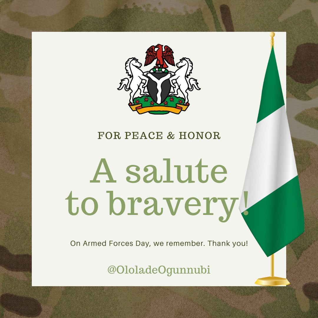 OloladeOgunnubi's tweet image. A Salute to Bravery. 

On this Armed Forces Day, we remember and celebrate you for your service of Peace and Honor. 

#LolaImpacts
#ArmedForcesRemebrance2025