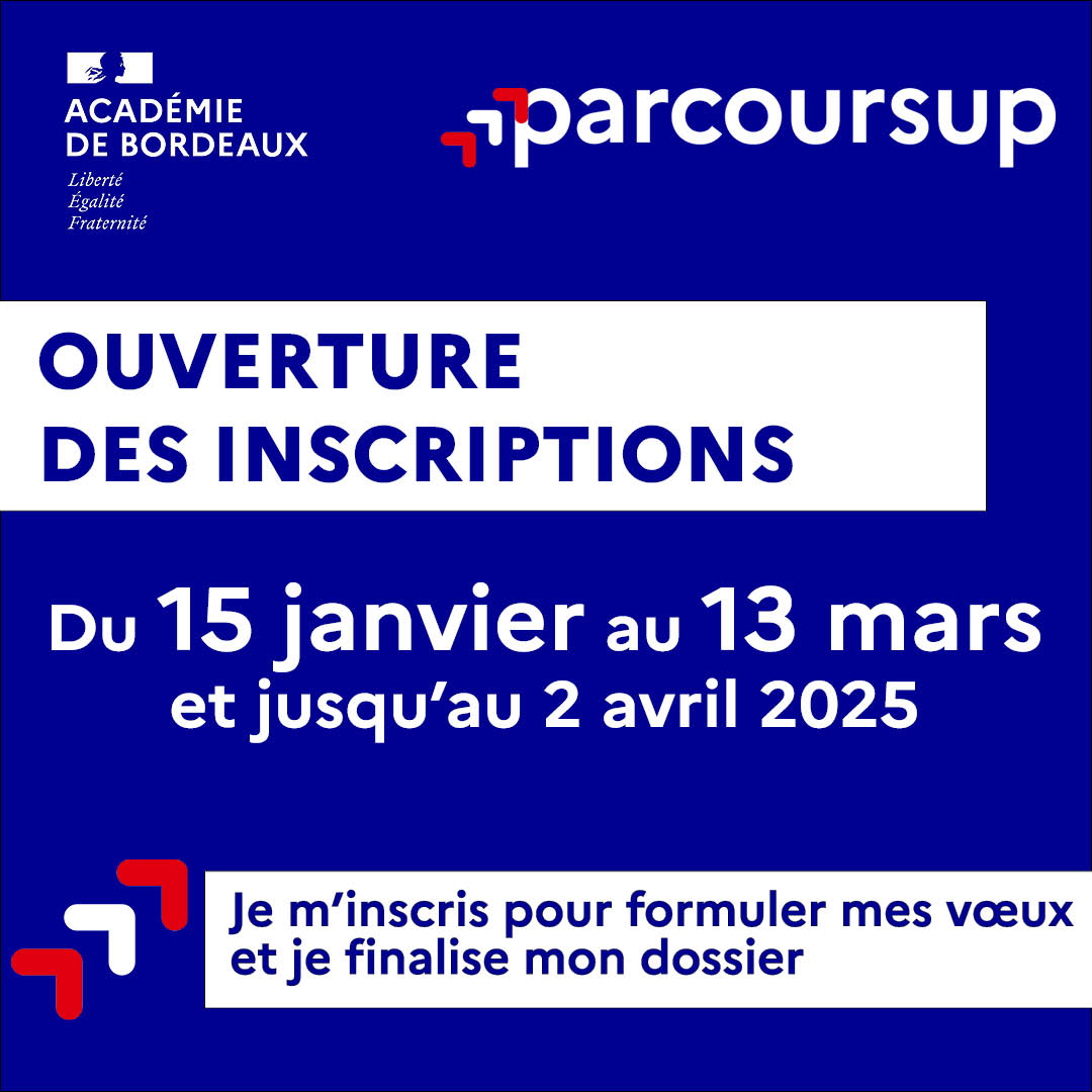 Académie de Bordeaux (@acbordeaux) on Twitter photo 📢Top départ pour les inscriptions sur <a href="/parcoursup_info/">Parcoursup</a> !
1️⃣ Je m'inscris sur parcoursup pour créer mon dossier candidat.
2️⃣ Je peux formuler jusqu’à 10 vœux.
3️⃣ Je peux également formuler 10 vœux supplémentaires pour des formations en apprentissage.
➡ parcoursup.gouv.fr 📢Top départ pour les inscriptions sur <a href="/parcoursup_info/">Parcoursup</a> !
1️⃣ Je m'inscris sur parcoursup pour créer mon dossier candidat.
2️⃣ Je peux formuler jusqu’à 10 vœux.
3️⃣ Je peux également formuler 10 vœux supplémentaires pour des formations en apprentissage.
➡ parcoursup.gouv.fr