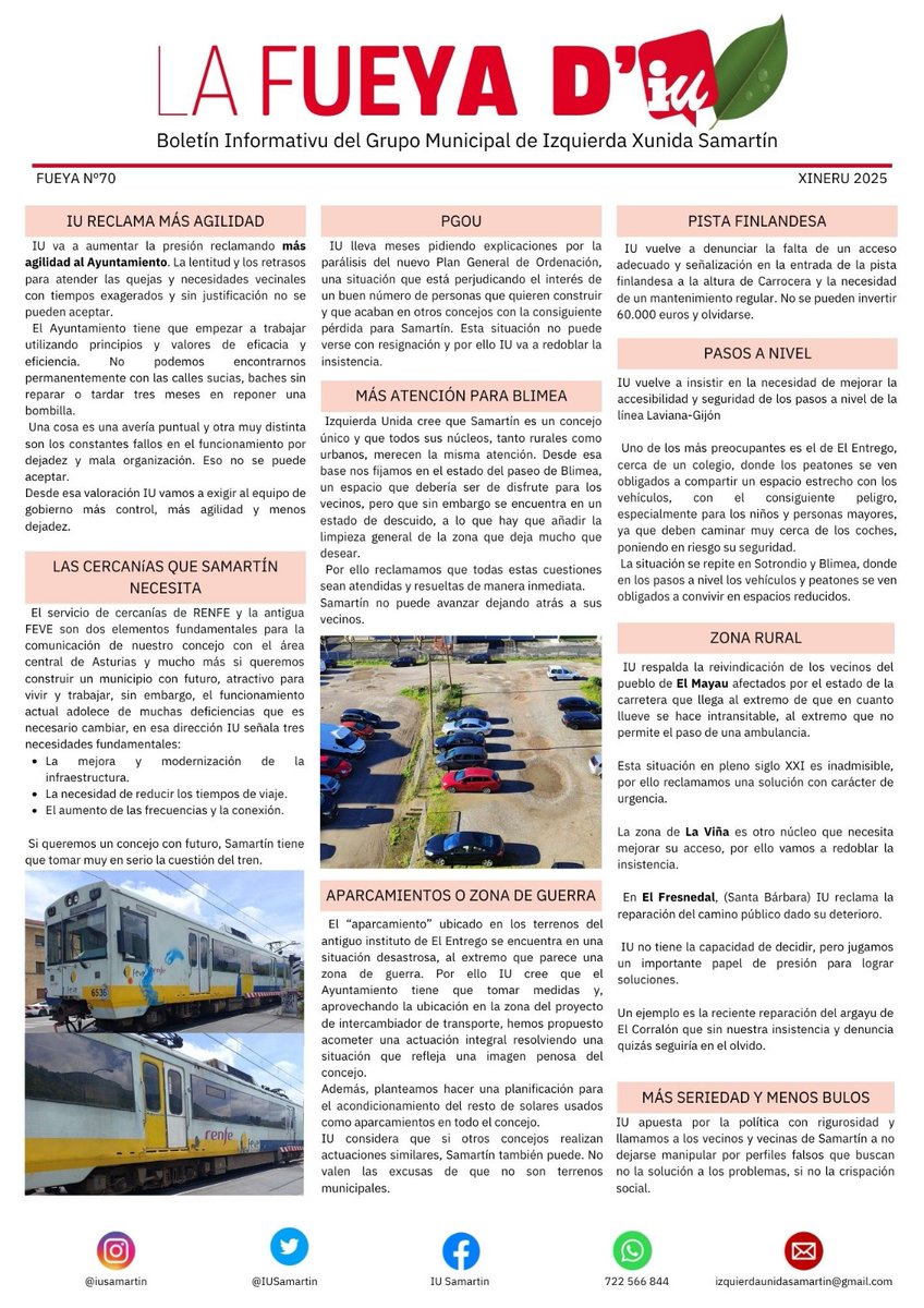 ¡Ya está aquí "La Fueya" Nº 70! 
🍃 📰 No te pierdas el boletín informativo del Grupo Municipal de IU Samartín, lleno de noticias importantes para nuestro concejo. ¡Échale un vistazo y mantente informado! 

#LaFueya #IUSamartín #Noticias #Boletín