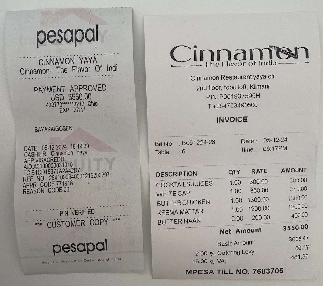 悲報】ケニアでカレーを食べたら54万円 3,550KES（ケニアシリング：約4,300円）をカード払いしたら、なんと3,550USD（米ドル）で決済されていた。金額は確認したけど、まさか決済通貨がちがうなんて😭  現在、店舗とカード会社に連絡中。みんなレシートの保管は絶対だぞ ...