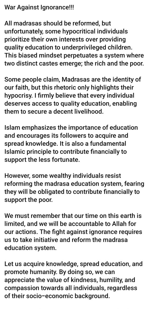 War Against Ignorance!

#reformadarsa #education #hypocrisy #humanisttousif