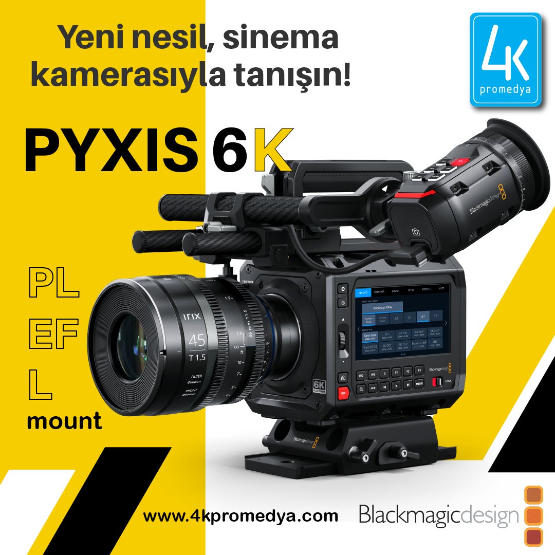 #BlackmagicPYXIS6K ile Tanışın!
Sektöre 6K Full Frame gücüyle çarpıcı giriş yapan PYXIS,hem prodüksiyon hem de post-prodüksiyonda fark yaratıyor.

✨️Bu kamera,yaratıcılığınızın sınırlarını zorlamak için tasarlandı.Siz neyi hayal ediyorsanız PYXIS,o hikayeyi üretmek için hazır!