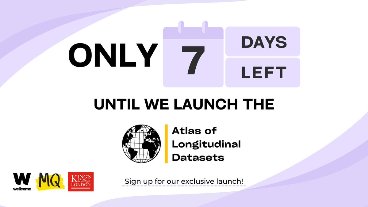 Only 7 days until we launch the Atlas of Longitudinal Datasets! The launch will include a presentation, live demonstration, &amp; panel discussion with multi-sector participants, including lived experience advisors. Sign up here-&gt; landscaping-longitudinal-research.com/launch
<a href="/wellcometrust/">Wellcome</a>