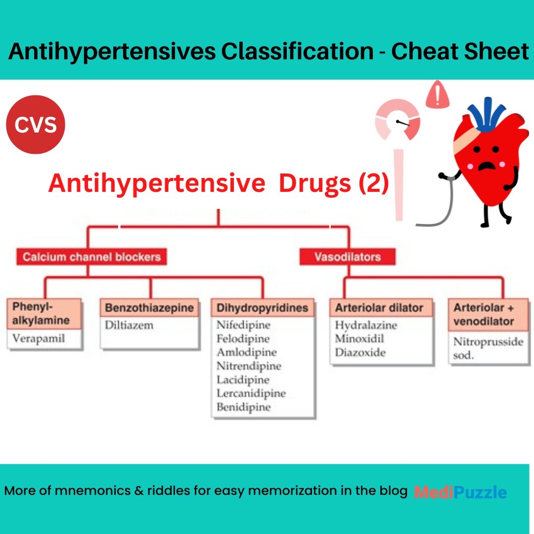 Time for #Antihypertensive Drugs (2), hope it helps...
Read the blog on Antihypertensives on medipuzzle.com/blogs/46#disqu…

#medicine #pharmacology #drugstwt #pharmacist #doctor #nurse #MedEd #match2025 #USMLE #MedX #MedTwitter #Dentist #Medical