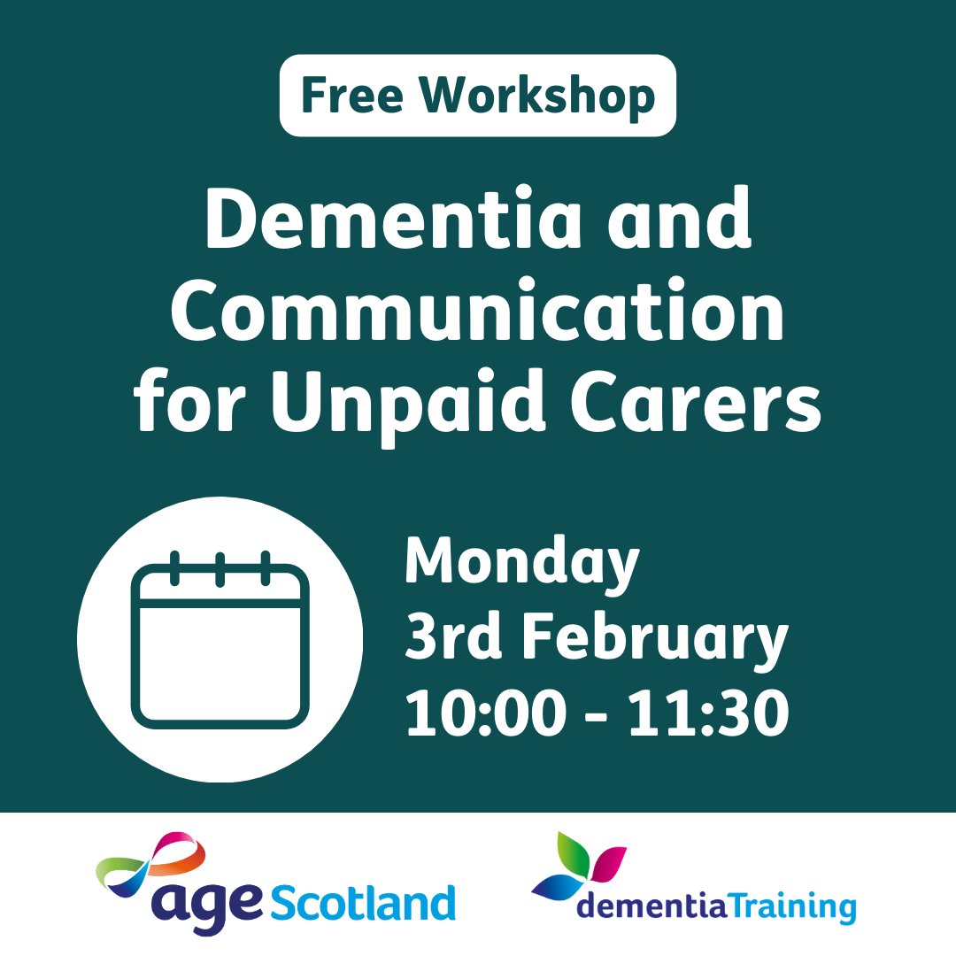 🌟Supporting unpaid carers 🌟

Join us for two free online workshops tailored for you:

📅 Mood and Wellbeing: Monday 27th Jan
📅 Dementia and Communication: Monday 3rd Feb

Explore practical tools &amp; strategies to support your journey. #unpaidcarers

👉 agescotland.org.uk/information-ad…