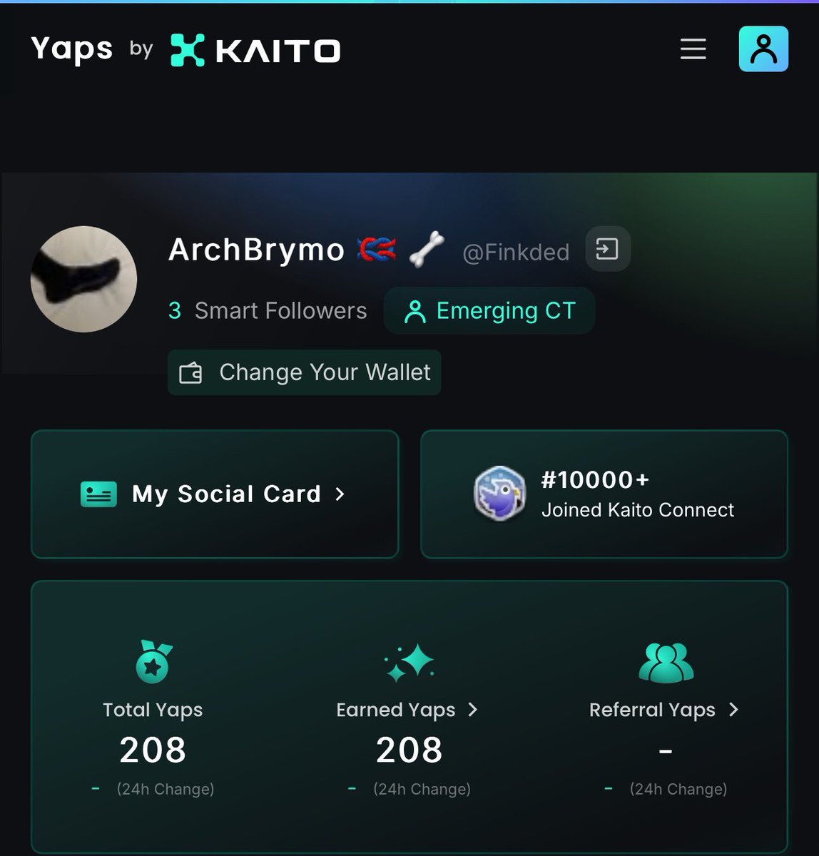 Kaito is for everyone. 

<a href="/Finkded/">Finkded🪢</a> has 208 yaps with only 3 smart followers.