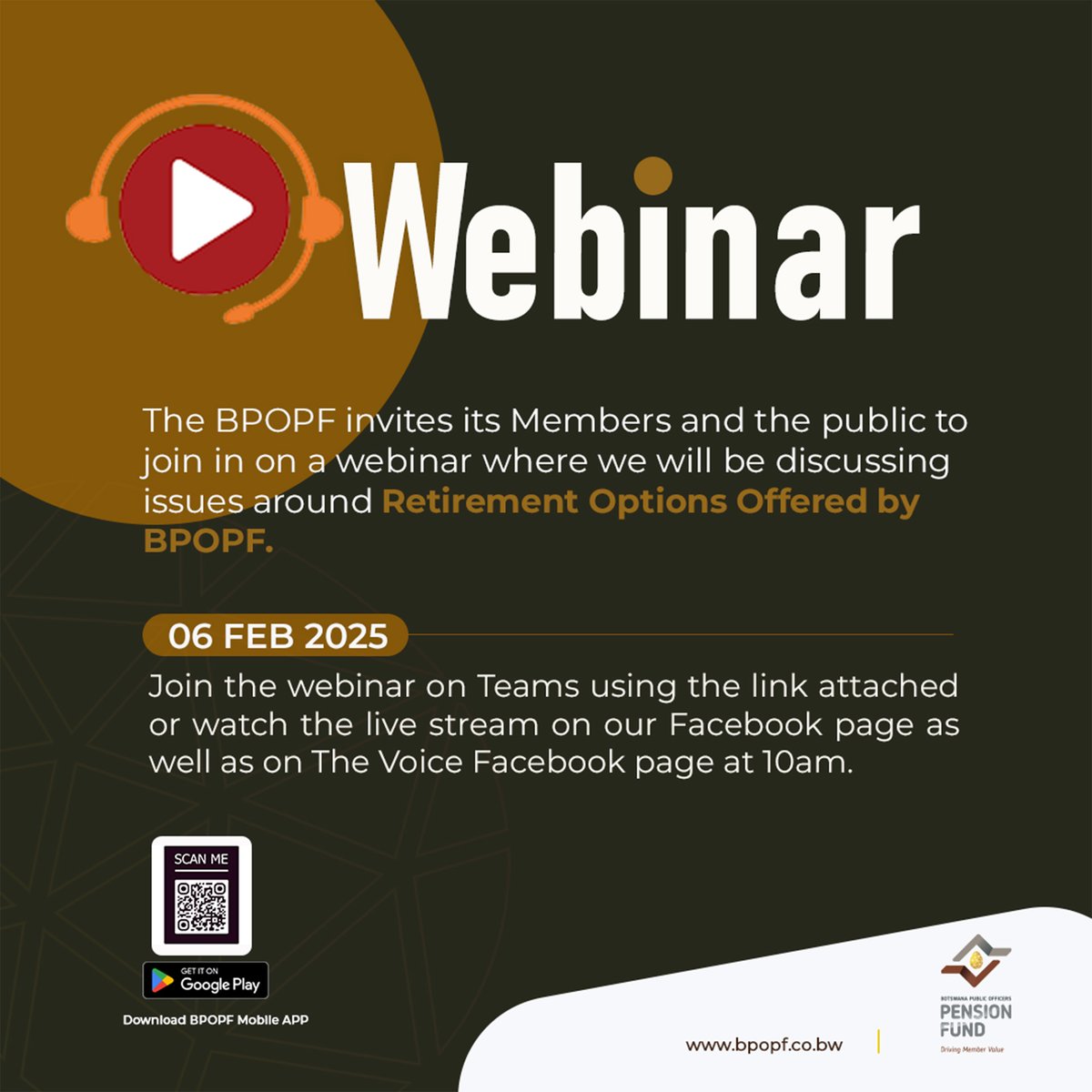 We invite you to attend this webinar to get first hand information and ask our Investments team all you've wanted to know about retirement.
Register using this link below and we look forward to interacting with you on the 6th of February 2025.
shorturl.at/SLGJI