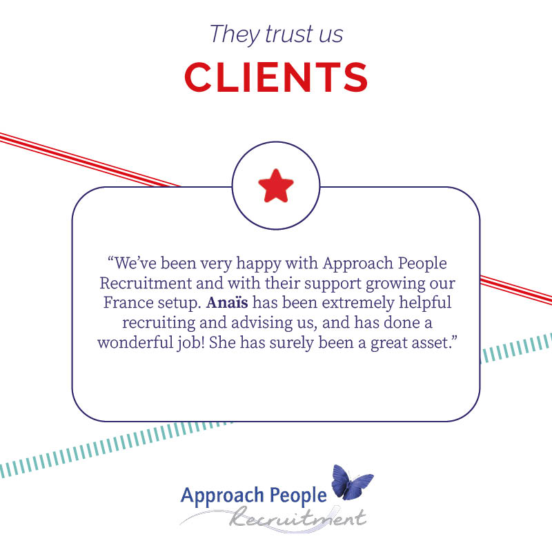 Nos clients parlent de nous 📣 Qualité, efficacité et simplicité sont au cœur des valeurs d’Approach People. La meilleure récompense pour nos consultants ? Que nos clients soient satisfaits de notre collaboration ! Un grand merci à notre client pour son témoignage 🙌 #recrutement