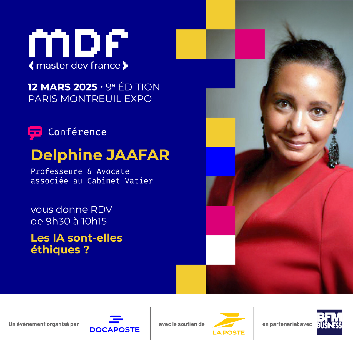 #MDF2025 | Rendez-vous au <a href="/MasterDevFrance/">MasterDevFrance</a> avec <a href="/deljaafar/">JAAFAR Delphine</a>, Professeure et avocate associée <a href="/Vatier_Avocats/">Vatier</a> pour la conférence « Les IA sont-elles éthiques ? ».

📅 Mercredi 14 mars 2025 de 9h30 à 10h15
📍 Paris Montreuil Expo
ℹ️ Infos : l.doca.info/yQIX50UGiZk
