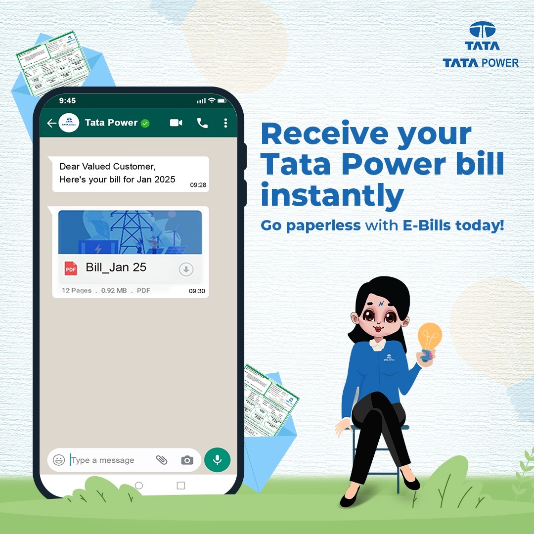 TataPower's tweet image. Get your TATA Power bill instantly and hassle-free. 

Sign up for E-Bills today to receive your bill promptly and securely, all while making a positive impact on the environment. Switch now for a hassle-free, paperless experience!

#GoPaperless #EBill #InstantBilling