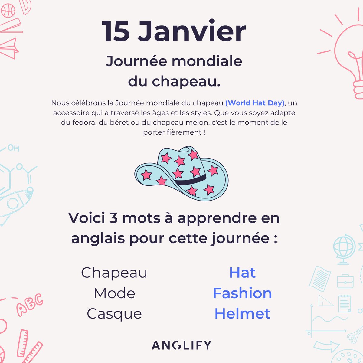 anglify_fr's tweet photo. Casquette, béret, sombrero ou haut-de-forme… Quel chapeau vous représente le mieux ? 😎👒 Taguez un(e) ami(e) qui ne sort jamais sans son couvre-chef ! 🪄
#PourToi #ApprendreLangues #EnglishLearningTips #AnglaisPourDebutants #CoursAnglaisEnLigne #AnglaisPratique https://t.co/wyizeNzwfJ