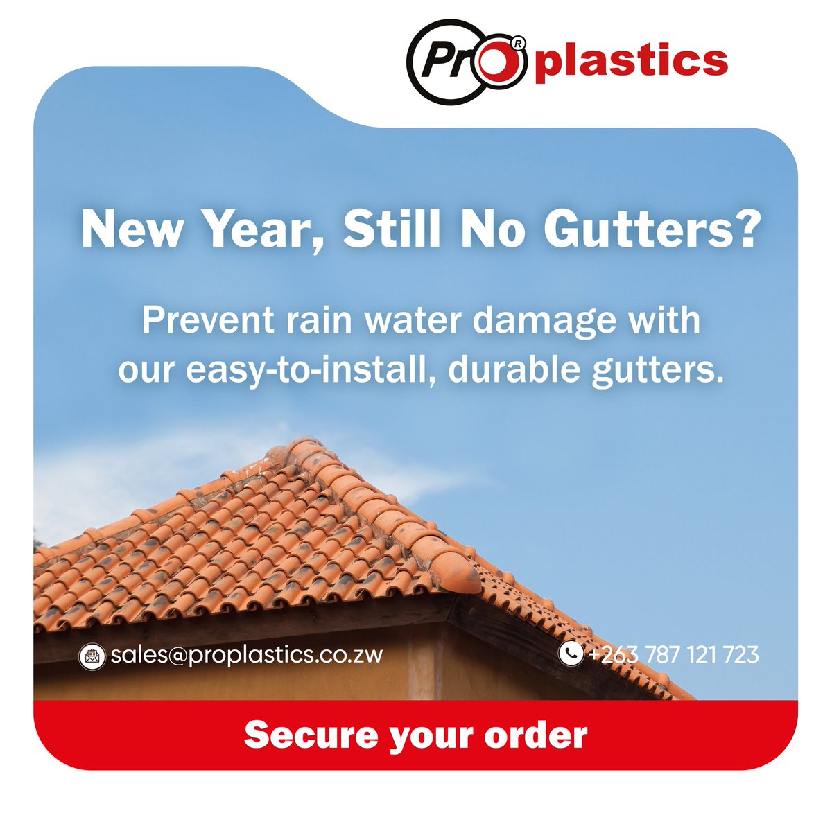 proplasticszw's tweet photo. It's a new year and the perfect time to make sure that your home is protected from water damage. 
Our sales representatives are ready to assist. Get in touch today.

#ProplasticsGutters 
#guttersandfittings 
#PlumbingEssentials #AlwaysInsistOnProplassticsQuality https://t.co/WXX5stBIim