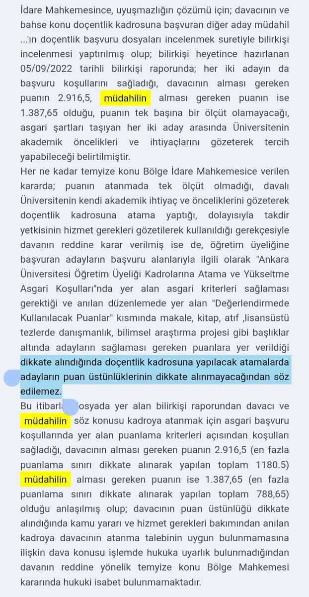 Üniversitelerin açtığı doktor-doçent kadrolarında atamalara ilişkin çok sayıda hukuksuzluk var maalesef. (kişiye özel ilan vs.) Ancak açılan ilandaki şartları sağlıyorsanız ve atama talebiniz reddedildiyse dava yoluna gitmekte yarar var. Bakınız Danıştay 8. Daire kararı: