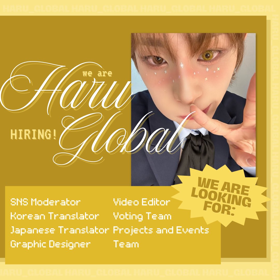 Join the HARU GLOBAL Team! 🦊💛

We are looking for HARANGDANs and EVOLs to join our growing family! If you have the love and skills for Haru, this is your chance to do something for Haru!

Apply here! forms.gle/vfqQZJ7JAGmJPW…

#XLOV #엑스러브 #HARU #하루 #ハル #暖琉