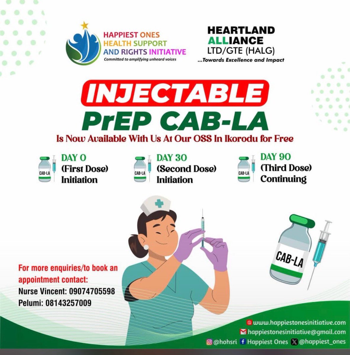 I’m so overwhelmed to announce that injectable CAB-LA has been introduced in the world and most exciting- Lagos Nigeria! Goodbye to pill 💊 burden! An HIV Vaccine is possible too. 
Get vaccinated today . #BCAI
#YOLHAC
#EndHIVStigma
#EndAIDS
#USinNigeria
#PEPFARNigeria