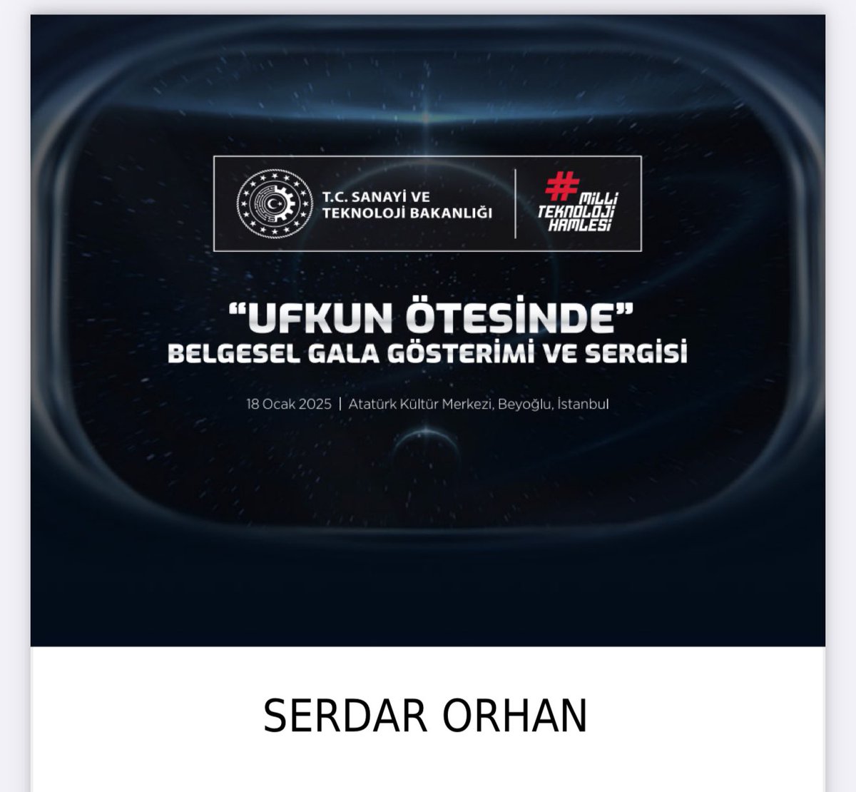 Türkiye’nin İnsanlı İlk Uzay Misyonu’nun 1. yıl dönümünde gerçekleştireceğimiz “Ufkun Ötesinde” Belgesel Gala Gösterimi ve Sergisi vesilesi ile buluşarak; birlikte daha güçlü bir geleceğe yürümek için; sizlerle sanat ve teknoloji ile dolu bir İstanbul akşamında hep beraber