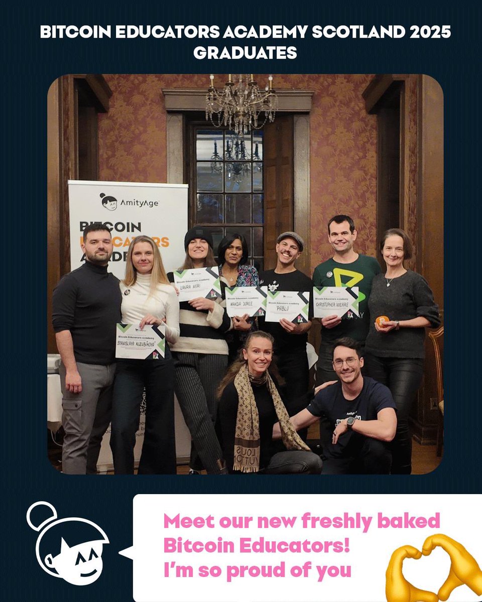 AmityAge's tweet photo. Big congratulations to our 6 new Bitcoin educators! 🎉🎓
Their dedication, hard work, and passion for Bitcoin have been nothing short of inspiring. Watching them dive deep into the details and emerge ready to spread the orange message fills me with so much pride. 💛
The message is in good hands because the revolution needs voices like theirs – loud, clear, and orange!
With 💚,
Amity
@saxtron3000
@MVPTimechain
@bitesizemag_
@laurastacksats
@btcbitchesitaly
@cyberBri
@dusan_matuska
@FederMarek
#BEA2025 #BitcoinEducation #OrangeMessage