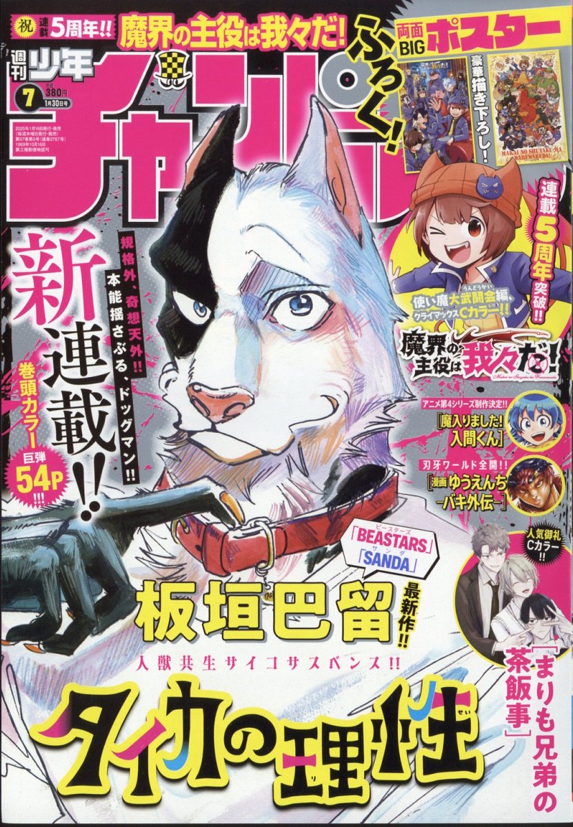 "BEASTARS" creator Paru Itaki's new Psychological Thriller Manga Series "Taika no Risei" is on cover of the upcoming Weekly Shonen Champion issue 7/2025.

Psychological Thriller about the symbiosis of man and beast.