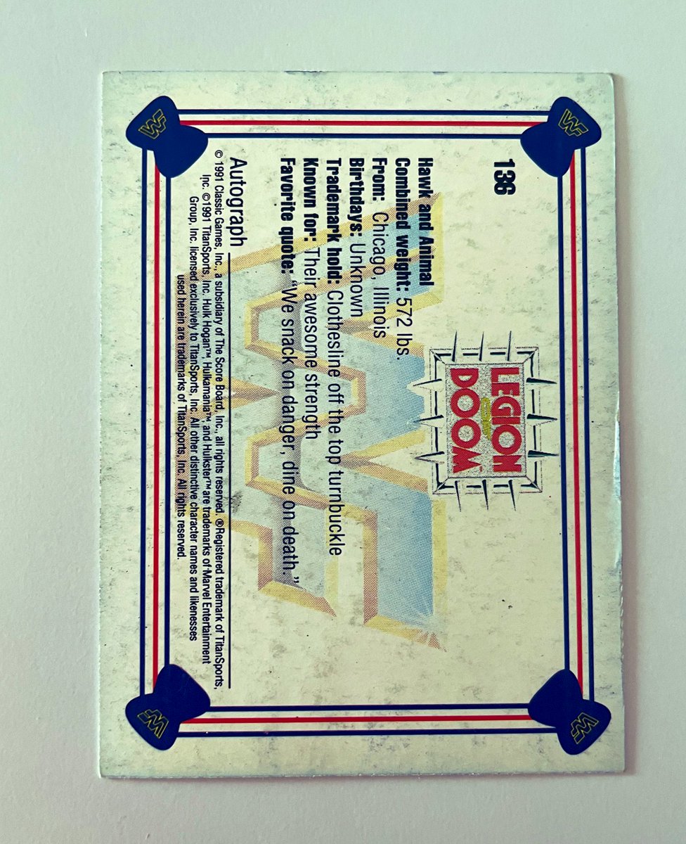 ShoneCold's tweet image. 🟦 #WrestlingCardWednesday 

WWF Classic 1991 Series 

🔴⚫️ LEGION OF DOOM 🔴⚫️

“We snack on danger, dine on death!”

Ohhhhh What A Rushhhh !!!!!

136/150