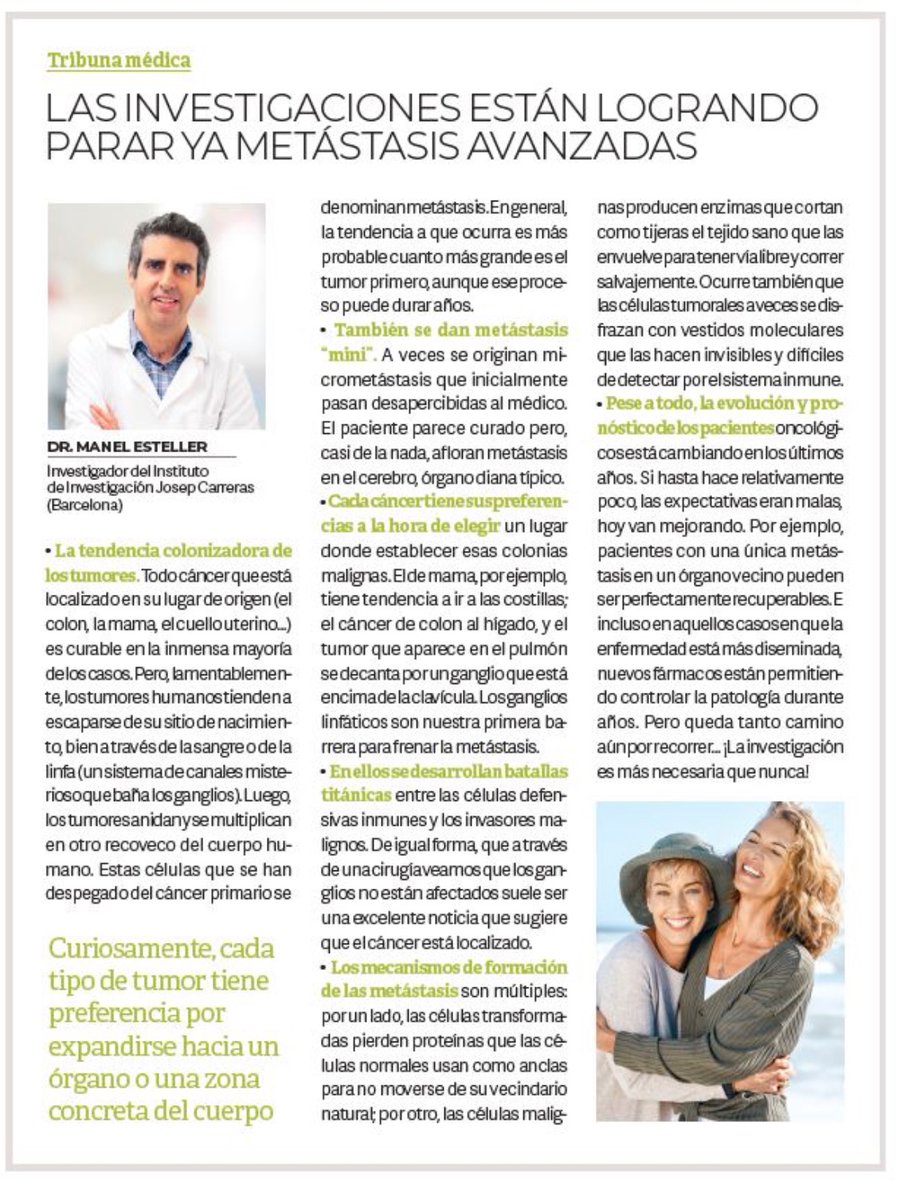 Mi artículo de Enero en Saber Vivir @SaberVivir_TV
<a href="/CharoSierraV/">Charo Sierra</a> sobre la #metástasis, la última frontera para vencer al #cáncer : nuevas investigaciones sobre sus orígenes, los casos de metástasis única y los avances para intentar controlar la enfermedad diseminada.
