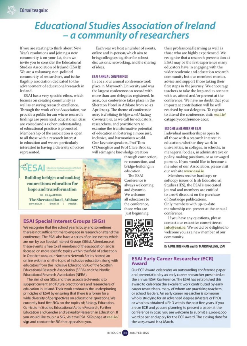 ESAI (@esai_irl) on Twitter photo Great to see our article published in InTouch magazine this month! We hope to welcome more teachers to #esai25
Thanks to colleagues <a href="/INTOnews/">INTO (Irish National Teachers' Organisation)</a> for including this feature 🔗 intouch.into.ie/html5/reader/p… #edchatie Great to see our article published in InTouch magazine this month! We hope to welcome more teachers to #esai25
Thanks to colleagues <a href="/INTOnews/">INTO (Irish National Teachers' Organisation)</a> for including this feature 🔗 intouch.into.ie/html5/reader/p… #edchatie