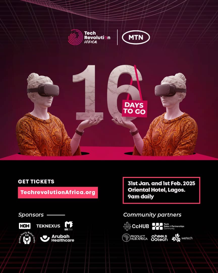 omaremifogi's tweet photo. The clock is ticking. Will you be there? The Countdown has Begun. Only 16 Days to Go! 

Get ready to be part of the most transformative tech event of the year! Get ready to connect and shape the future of technology! Don't miss out on this opportunity! 

 #techrevolutionafrica https://t.co/qBN0kczUKH
