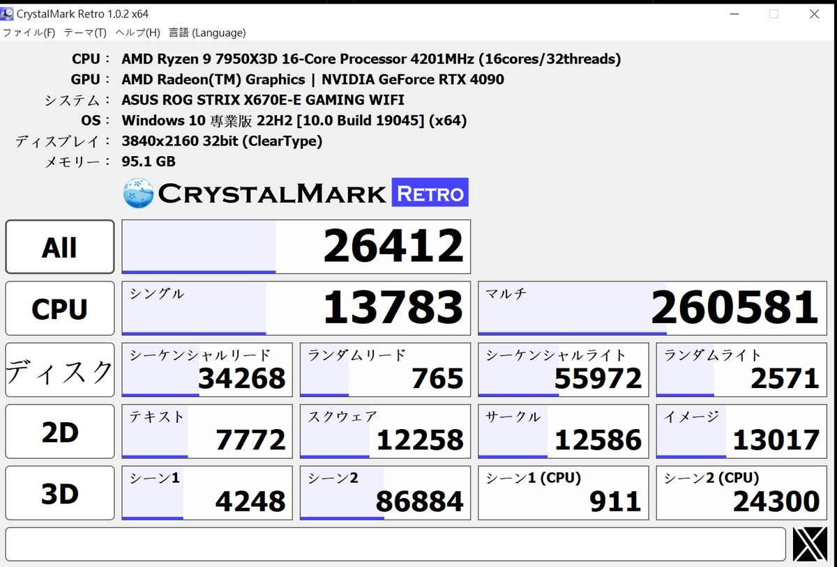 ToplessNein's tweet image. 二年前作ったPC.....
パーツ更新するかなぁ？

CrystalMark Retro 1.0.2
Total: 26412
Single: 13783
Multi: 260581

 crystalmark.info #CrystalMarkRetro