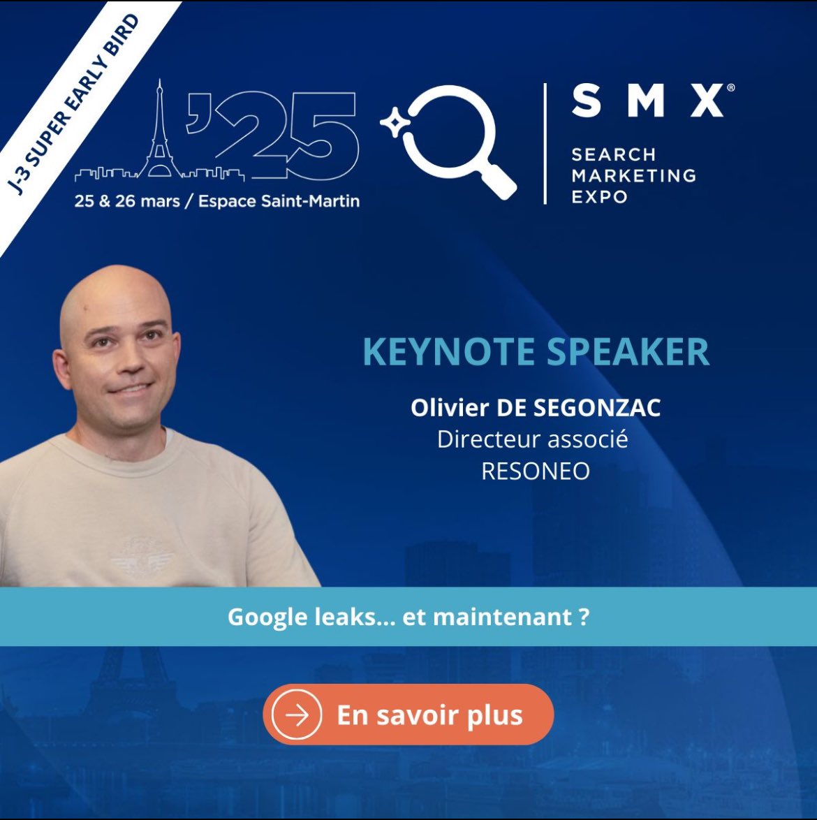 Très honoré d’avoir été choisir cette année comme keynote speaker pour le <a href="/SMX_Paris/">SMX Paris</a> 🎊

Ça sera l’occasion de revenir sur les applications SEO pratiques et les grandes orientations stratégiques révélées par les Google leaks et le procès anti trust 🔎 

smxfrance.com
