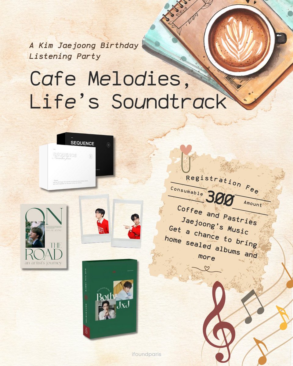 ifoundparis's tweet image. hey guys im hosting a smol listening/bday party for #jaejoong here at my coffee shop 🥹 it's gonna be a simple &amp;amp; intimate gath over coffee while listening to jaej's music. we'll also be giving away albums 😂

vvv limited slots only so dm me for reservations 🩶
pls rt to share 🫶