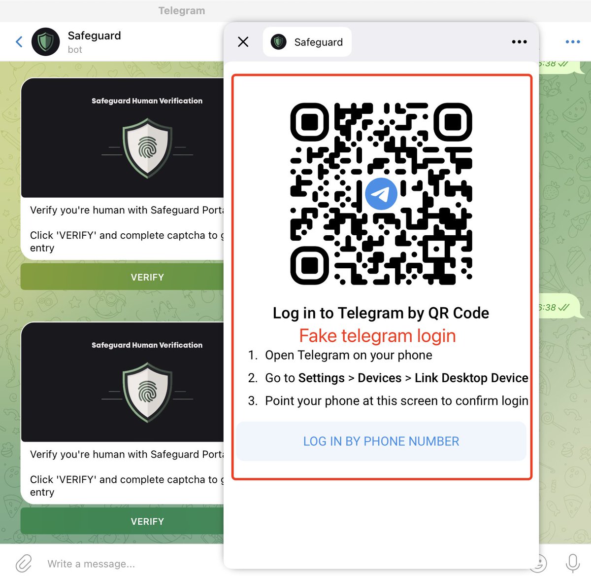 Now changed to post the Telegram channel that contains malicious Safeguard  bots asking you to login to Telegram. Fake bots: -  SafeguardsAuthenticationRobot https://t.co/fNbk5Qit6Q