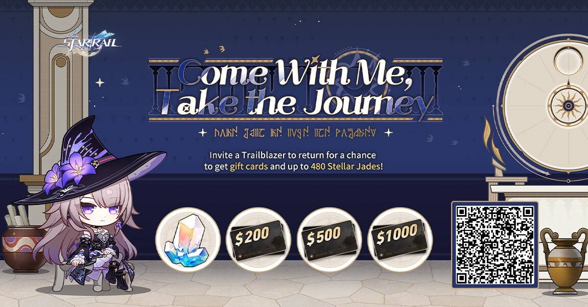 MichellXM's tweet image. Invite returning Trailblazers to link up with your invitation code and log into the game to win Stellar Jades, gift cards, and other surprise rewards