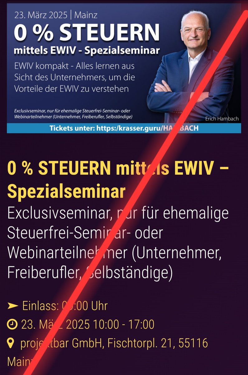 NimaTikken's tweet photo. Der esoterische Verschwörungsextremist & Finanzapokalyptiker Erich Hambach kommt nach Mainz und möchte dort den Menschen ein dubioses Konstrukt verkaufen, wie mit #EWIV Steuerzahlungen vermieden werden können.
Seriöse Steuerberater warnen vor diesem Missbrauch und es gibt https://t.co/VvnHt0rl1E