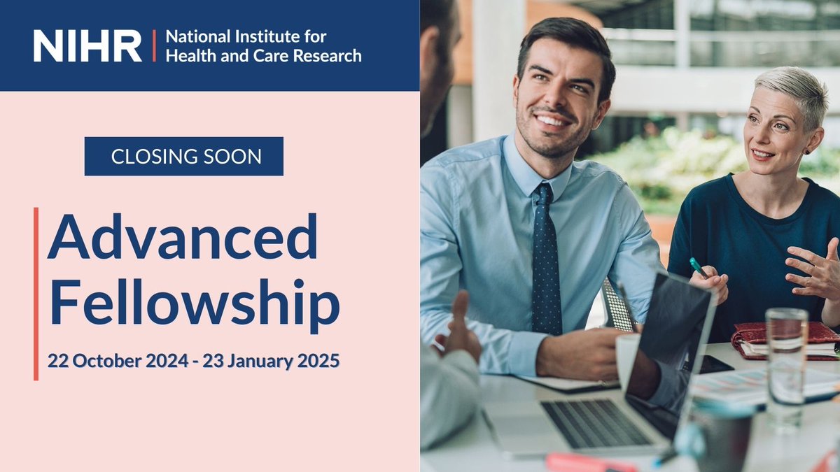 Applications for the NIHR Advanced Fellowship close in a week.

If you have a PhD and want to further your postdoctoral career in health or care, this is your chance to take the next step in your research career and make a real impact.

Find details of the funding opportunity -