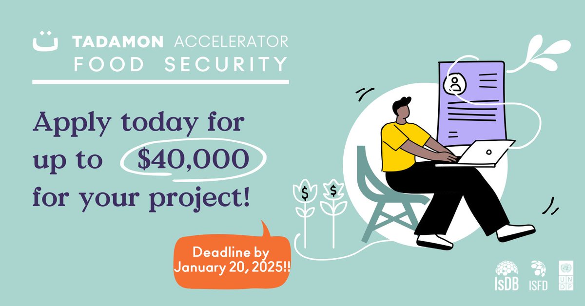 UNDP Arab States (@undparabstates) on Twitter photo 💡 This is your opportunity to get funding to accelerate your organisation’s impact.
Apply to Tadamon Accelerator for Food Security <a href="/CsoTadamon/">Tadamon - CSO Empowerment</a> & receive up to $40,000💰 in grants.
⚠️Don’t miss the deadline, apply before 20 Jan & make your impact count 🔗tinyurl.com/363vy7c3 💡 This is your opportunity to get funding to accelerate your organisation’s impact.
Apply to Tadamon Accelerator for Food Security <a href="/CsoTadamon/">Tadamon - CSO Empowerment</a> & receive up to $40,000💰 in grants.
⚠️Don’t miss the deadline, apply before 20 Jan & make your impact count 🔗tinyurl.com/363vy7c3