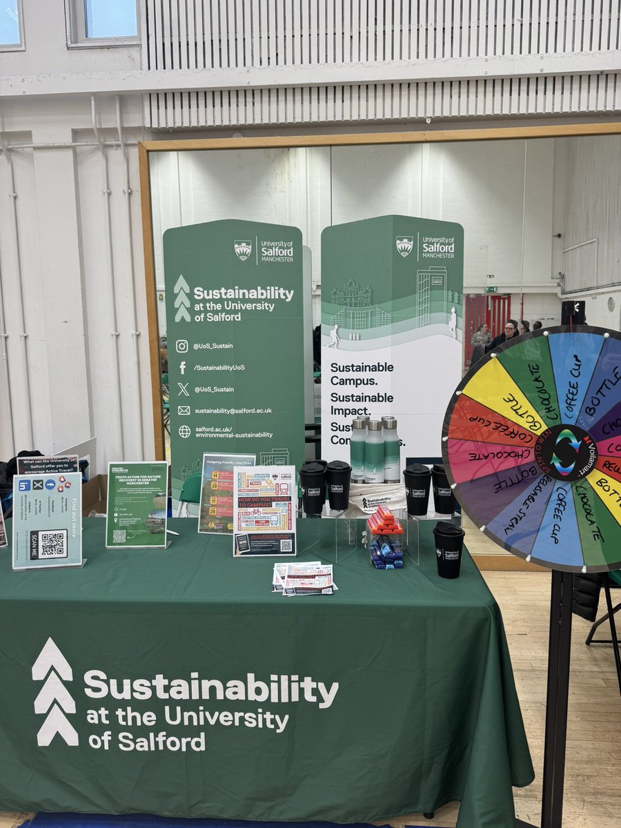 We’re back on Peel Park Campus today in SSEE building 11.30-2.30, join us to complete our travel survey for a spin to win and find out how you can help sustainability at Salford!