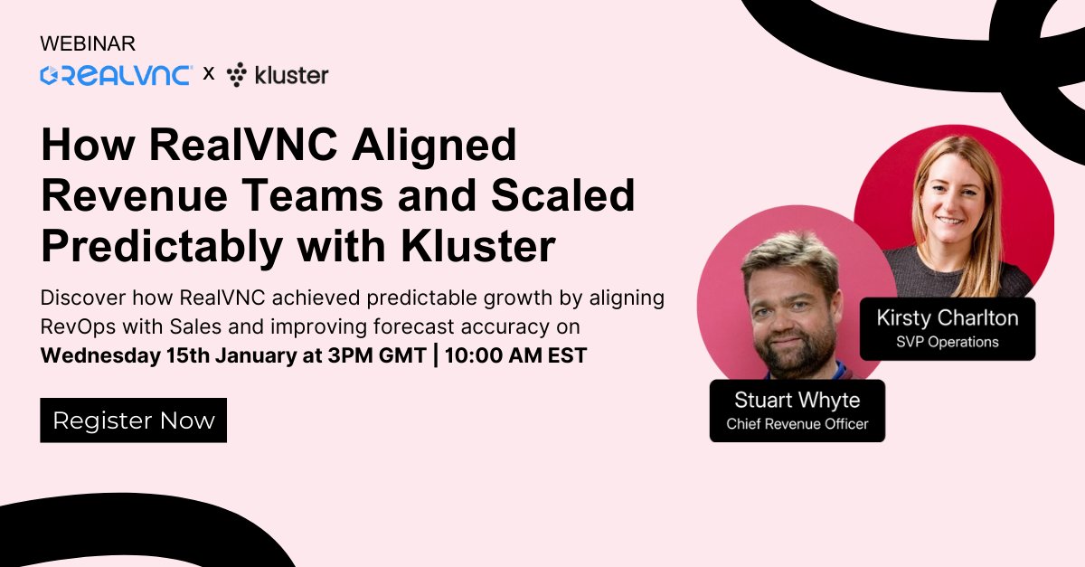 🚨 LAST CALL: Don't Miss This Exclusive Webinar! 🚨

WEBINAR: How RealVNC Aligned Revenue Teams and Scaled Predictably with Kluster.
📅 Date: Today, Wednesday, 15th January
⏰ Time: 3 PM GMT | 10:00 AM EST
👉 Register here: eu1.hubs.ly/H0fQMQD0

#forecasting #revops