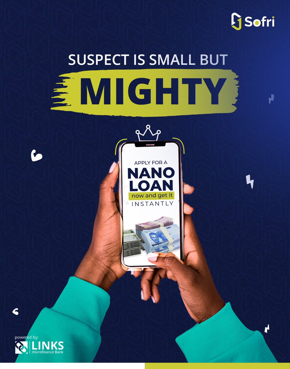 Bank_Sofri's tweet photo. Small amount, mighty impact. Sofri Nano loans can come through for you, anytime, any day.
You can apply for a Sofri Nano loan directly on the Sofri Mobile app👍
#sofrinanoloans #nanoloans #loans #sofrimobileapp #mobilebanking #finance #money #banksofri https://t.co/gCNtG0heXf