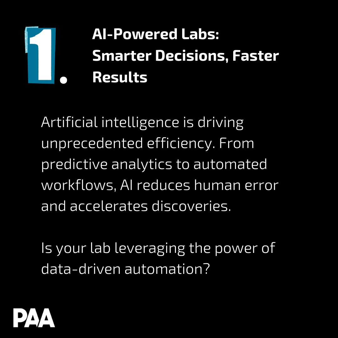paautomation's tweet image. 🌟 New Year, New Horizons for Laboratory Automation! 

🔗 Take a look at our predicted trends for laboratory automation in 2025 and learn more about our cutting-edge solutions here: paa-automation.com

#LabAutomation #LaboratoryInnovation  #PAA #AutomationTrends