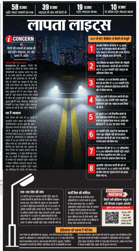 Sudhir Jaiswal (@sudhirinext) on Twitter photo राजधानी रांची की सड़कों पर स्ट्रीट लाइट्स नहीं जल रही हैं। शाम होते ही अंधेरा छा जाता है। अक्सर लोग दुर्घटना का शिकार हो रहे हैं। नगर निगम और एजेंसी की लड़ाई का खामियाजा भुगत रही है आम पब्लिक। दैनिक जागरण Inext में पढ़िए लापता लाइट्स पर मेरी स्पेशल रिपोर्ट।
<a href="/shrivastavshyam/">shyam sharan shrivas</a> राजधानी रांची की सड़कों पर स्ट्रीट लाइट्स नहीं जल रही हैं। शाम होते ही अंधेरा छा जाता है। अक्सर लोग दुर्घटना का शिकार हो रहे हैं। नगर निगम और एजेंसी की लड़ाई का खामियाजा भुगत रही है आम पब्लिक। दैनिक जागरण Inext में पढ़िए लापता लाइट्स पर मेरी स्पेशल रिपोर्ट।
<a href="/shrivastavshyam/">shyam sharan shrivas</a>