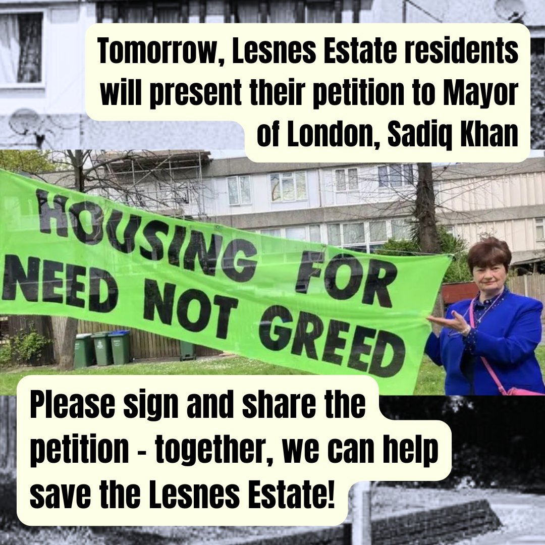 ⏰ Tomorrow, Lesnes Estate residents present their petition to London Mayor Sadiq Khan and Peabody's John Lewis.  

Please sign and share the petition - with your help, we can help to save the Lesnes Estate together.  chng.it/2V5xwqdyTJ