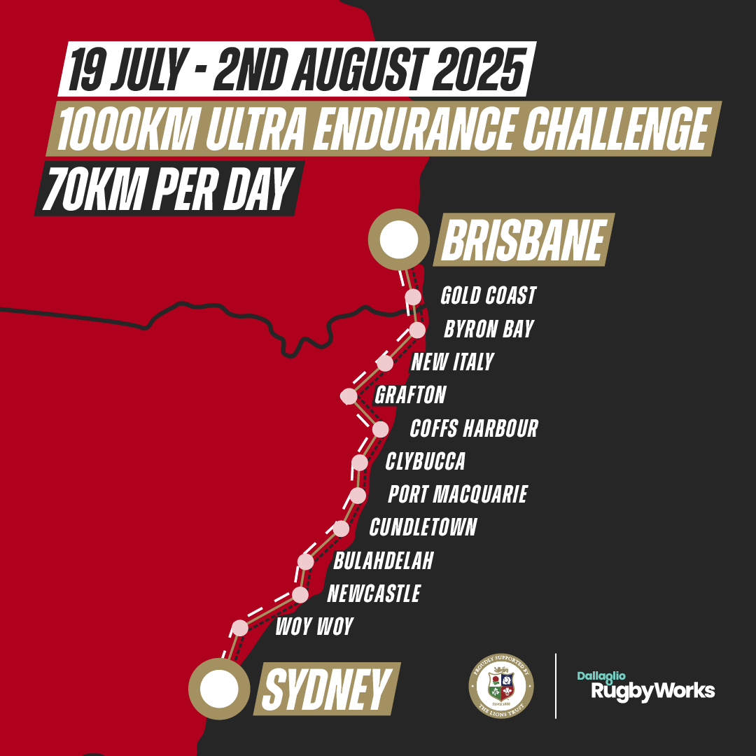 lionsofficial's tweet photo. The @DallaglioRW JustGiving page is LIVE for the epic Brisbane to Sydney ultra-run 🏃‍♂️

You can support @simonjdent and Todd as they run from 19 July to 2 August, covering 1,000+ km to raise funds for Dallaglio RugbyWorks, via the link below 🔗
