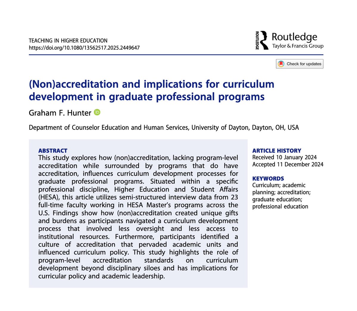 Teaching in Higher Education (TiHE) tweet media