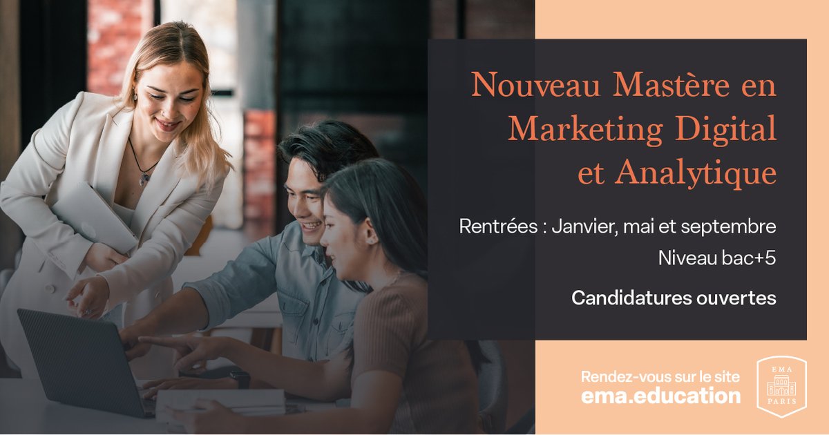 ema_education's tweet photo. 🚀 Inscris-toi au nouveau Mastère en Marketing Digital et Analytique ! 🚀
Inscription hors parcours sup 👉https://t.co/EJh15Sf2G1
#FormationProfessionnelle #NouveauProgramme #Mastère #DigitalMarketing #2025Intake #EMAEducation #EMAParis #StudyInParis https://t.co/qv526UWqfz