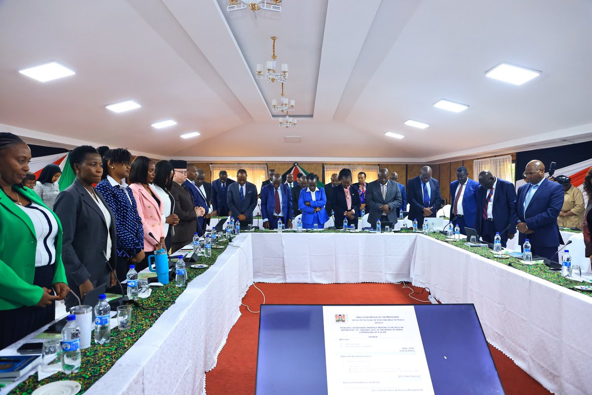GeoffreyKaituko's tweet photo. Today, I joined fellow Principal Secretaries for our inaugural 2025 monthly consultative meeting at the Bomas of Kenya, chaired by the Chief of Staff and Head of Public Service, Mr. Felix Koskei. The meeting focused on evaluating the Government's progress in implementing the Kenya Kwanza Plan and the Bottom-Up Economic Transformation Agenda.
Our primary goal remains clear: steadfast and timely delivery of impactful results to benefit all citizens. Together, we are committed to driving transformative change and ensuring tangible outcomes for the people of Kenya.