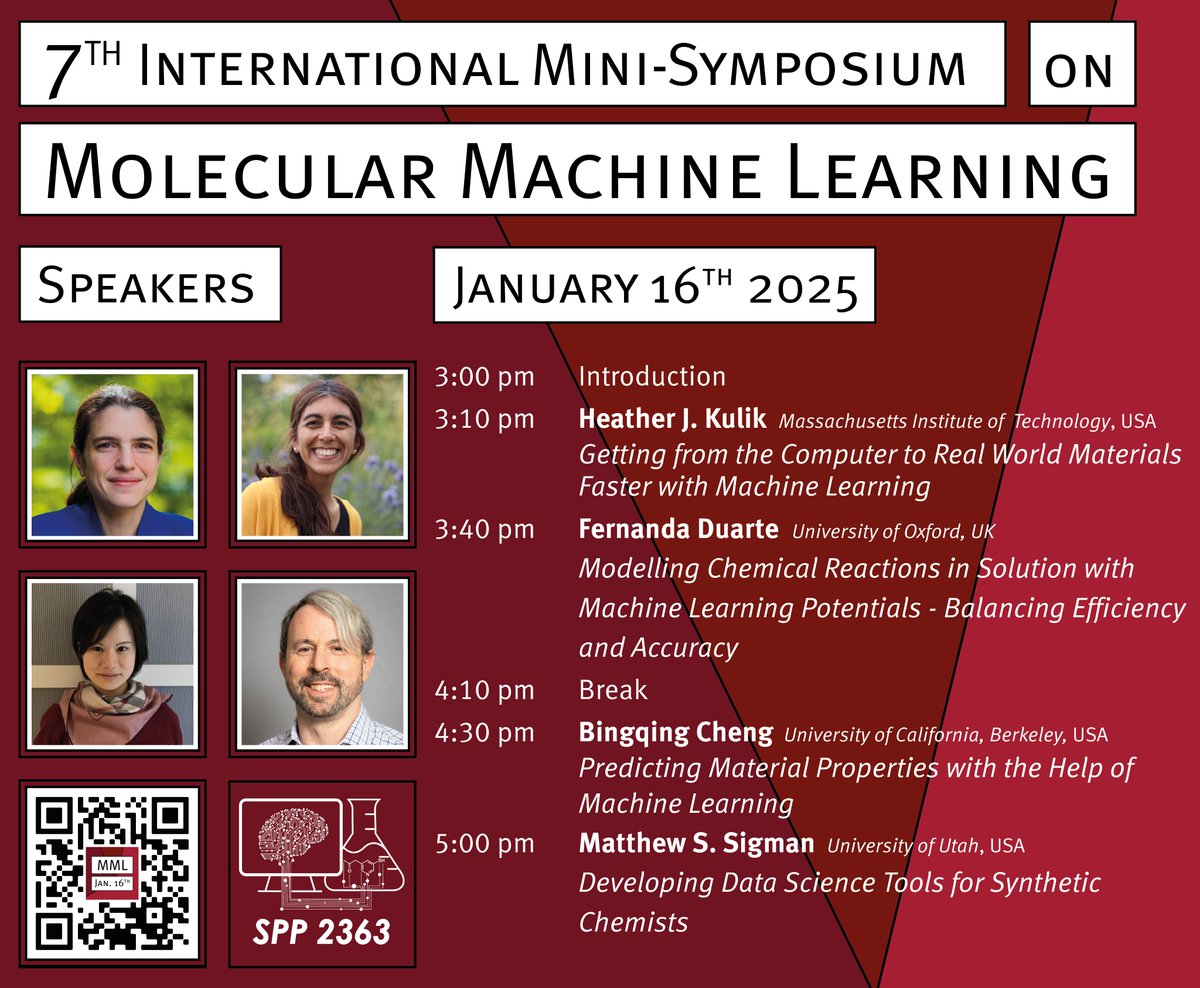 SPP 2363 (@spp2363) on Twitter photo ❗️Join tomorrow for our #7thMML Molecular #MachineLearning online symposium and learn about how machine learning helps to shape the future of chemistry!🌟
✅Register for free: bit.ly/7thMML ❗️Join tomorrow for our #7thMML Molecular #MachineLearning online symposium and learn about how machine learning helps to shape the future of chemistry!🌟
✅Register for free: bit.ly/7thMML