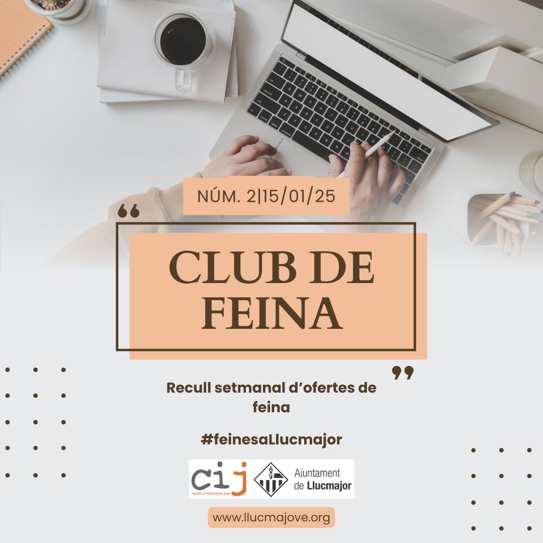 cijllucmajor's tweet photo. Club de feina núm. 2-2025  #feinesaLlucmajor
Entra a l'enllaç i trobaràs el recull d'ofertes d'aquesta setmana enllaçats amb tota la informació!
https://t.co/Sz6hDjcver https://t.co/tAIYNCQynW