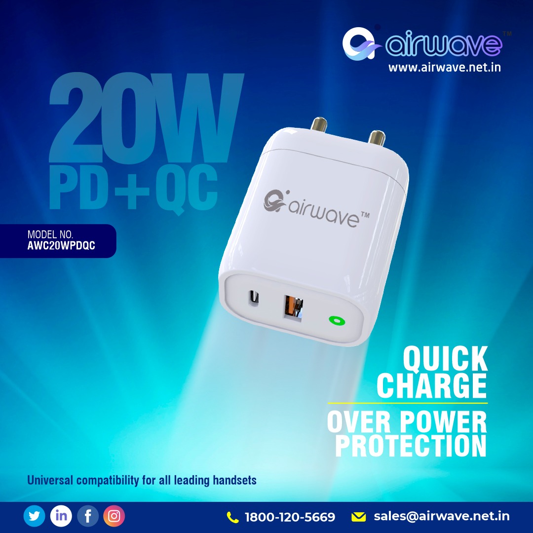 Airwave11051's tweet image. #best_20w_PD_QC_charger
Visit us: airwave.net.in
Download the Airwave app on your mobile: bit.ly/3PwJ17X
Purchase related inquiries call us at : +916292237335
#20w #powerdevice #QuickCharger #cutoff #availablenow #InStockNow #ordernow #highquality