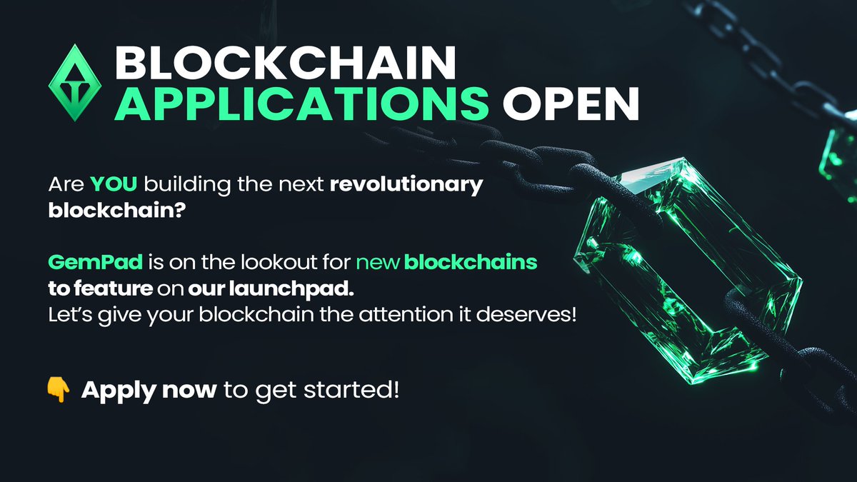 Is your #blockchain the next big thing? ⛓️🌟

#GemPad is ready to help you take it to the moon🚀
Applications are now open for new blockchains to join our launchpad
👉 forms.gle/jeQTDHYPFr7H5T…

📢 You will receive
👨‍💻 Developers building on your blockchain
🚀 Co-marketing with